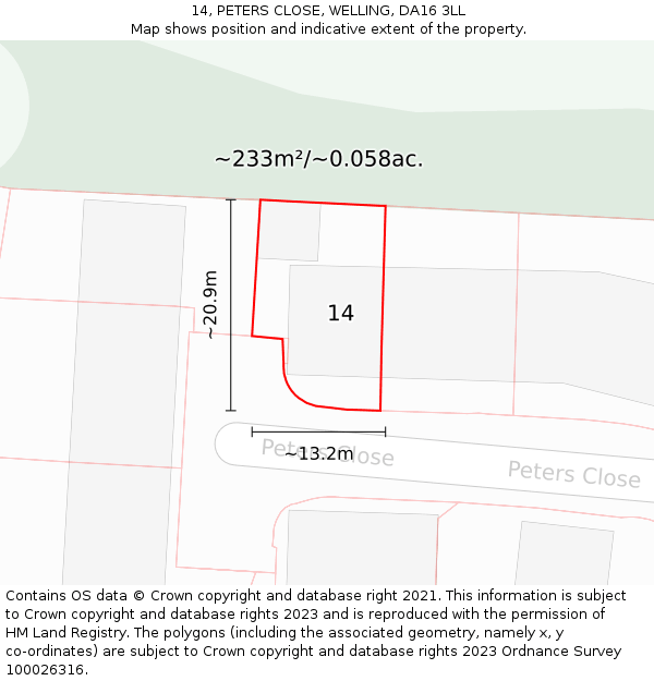 14, PETERS CLOSE, WELLING, DA16 3LL: Plot and title map