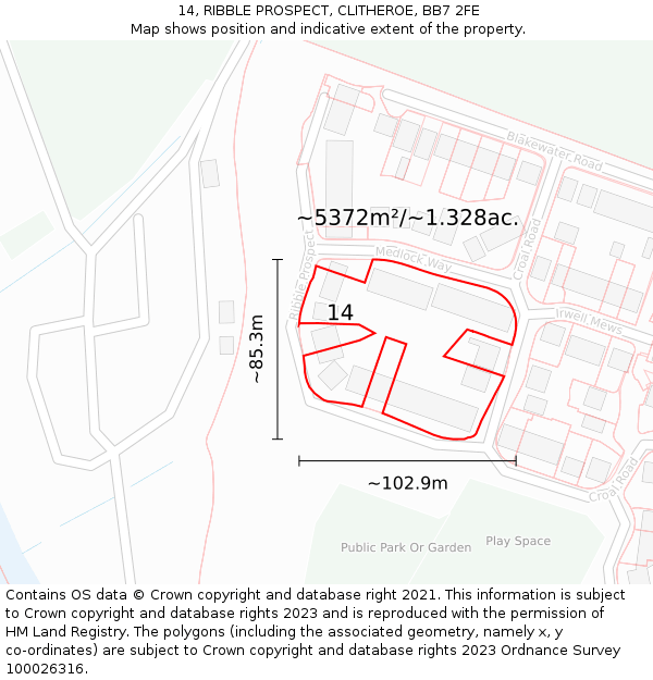 14, RIBBLE PROSPECT, CLITHEROE, BB7 2FE: Plot and title map