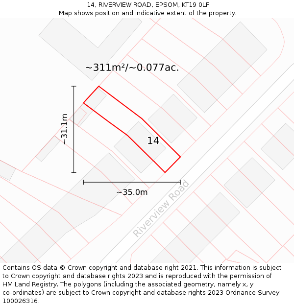 14, RIVERVIEW ROAD, EPSOM, KT19 0LF: Plot and title map
