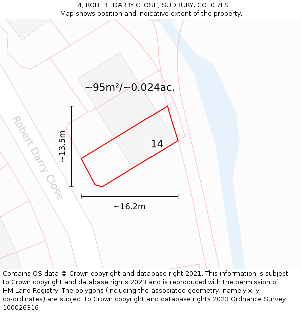14, ROBERT DARRY CLOSE, SUDBURY, CO10 7FS: Plot and title map