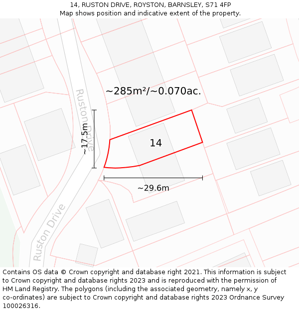 14, RUSTON DRIVE, ROYSTON, BARNSLEY, S71 4FP: Plot and title map
