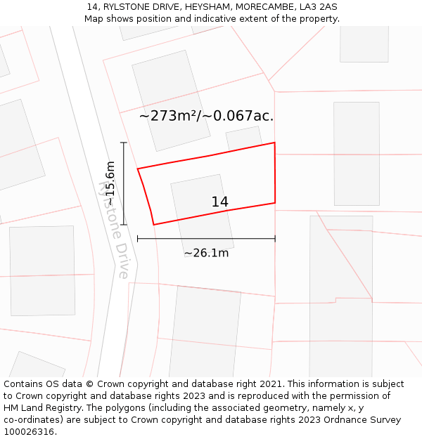 14, RYLSTONE DRIVE, HEYSHAM, MORECAMBE, LA3 2AS: Plot and title map