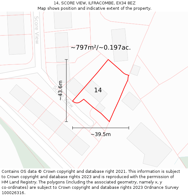 14, SCORE VIEW, ILFRACOMBE, EX34 8EZ: Plot and title map