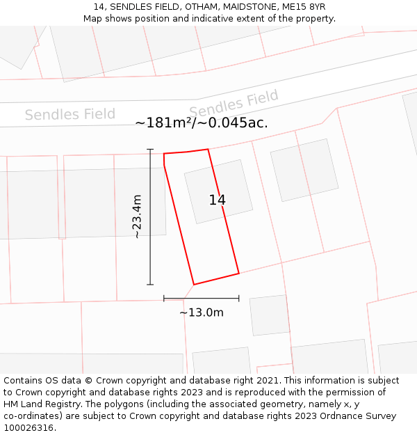 14, SENDLES FIELD, OTHAM, MAIDSTONE, ME15 8YR: Plot and title map