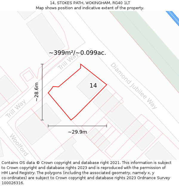 14, STOKES PATH, WOKINGHAM, RG40 1LT: Plot and title map