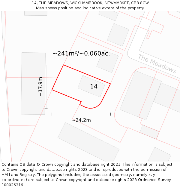 14, THE MEADOWS, WICKHAMBROOK, NEWMARKET, CB8 8GW: Plot and title map