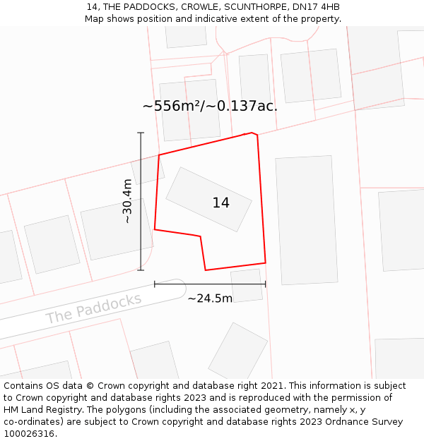 14, THE PADDOCKS, CROWLE, SCUNTHORPE, DN17 4HB: Plot and title map