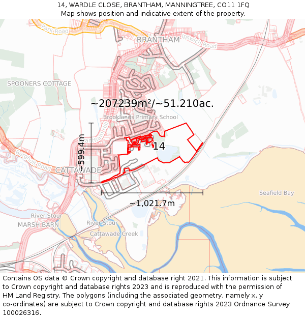 14, WARDLE CLOSE, BRANTHAM, MANNINGTREE, CO11 1FQ: Plot and title map