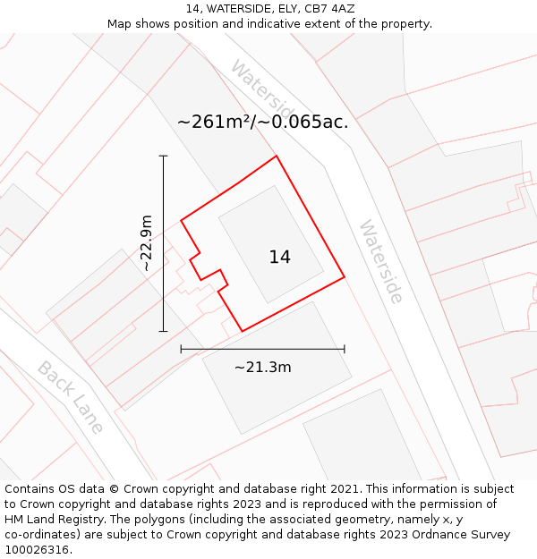 14, WATERSIDE, ELY, CB7 4AZ: Plot and title map