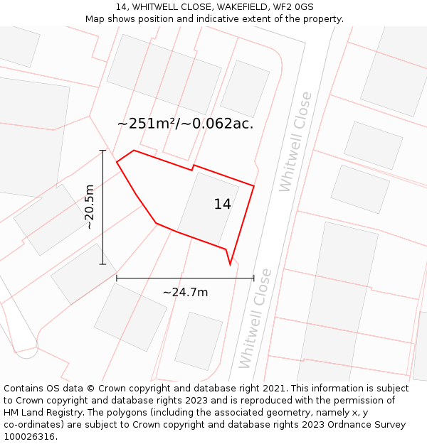 14, WHITWELL CLOSE, WAKEFIELD, WF2 0GS: Plot and title map