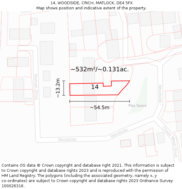 14, WOODSIDE, CRICH, MATLOCK, DE4 5FX: Plot and title map