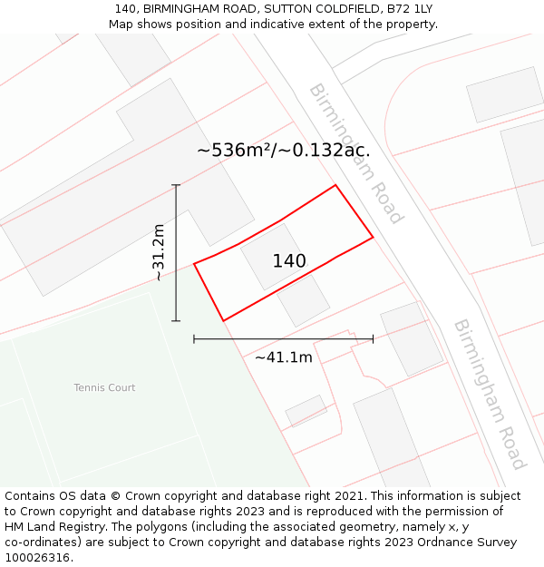 140, BIRMINGHAM ROAD, SUTTON COLDFIELD, B72 1LY: Plot and title map