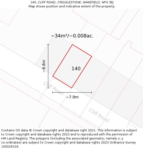 140, CLIFF ROAD, CRIGGLESTONE, WAKEFIELD, WF4 3EJ: Plot and title map
