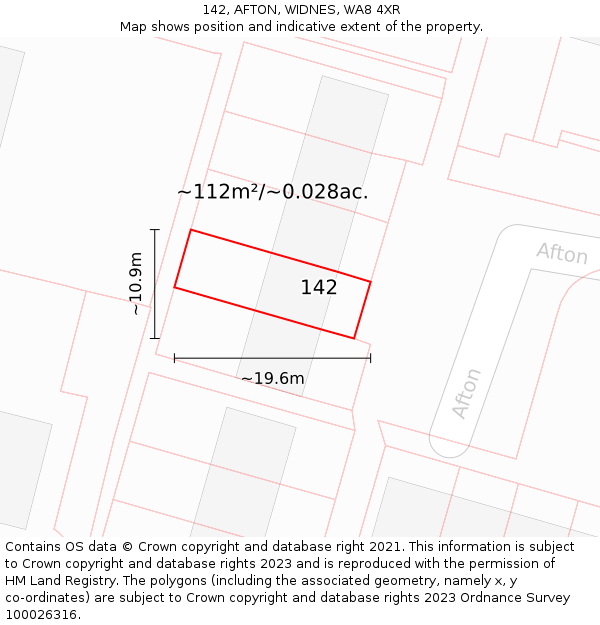 142, AFTON, WIDNES, WA8 4XR: Plot and title map