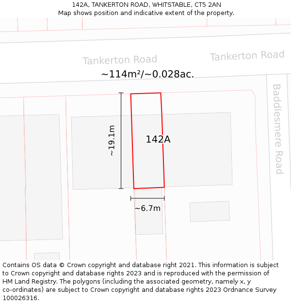 142A, TANKERTON ROAD, WHITSTABLE, CT5 2AN: Plot and title map