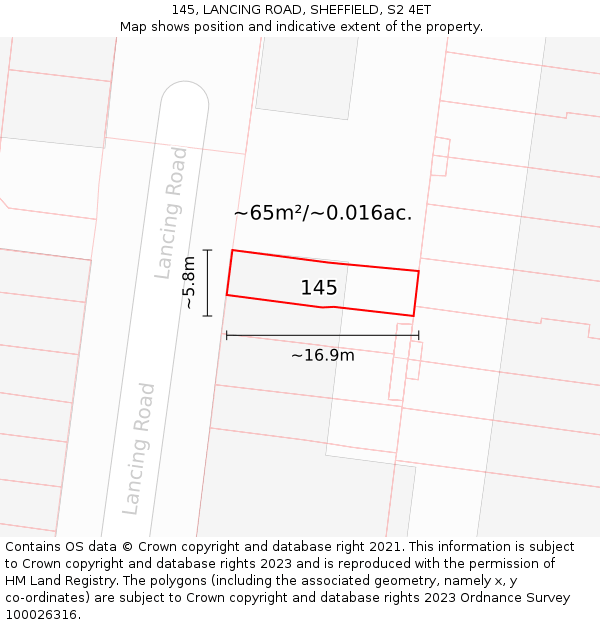 145, LANCING ROAD, SHEFFIELD, S2 4ET: Plot and title map