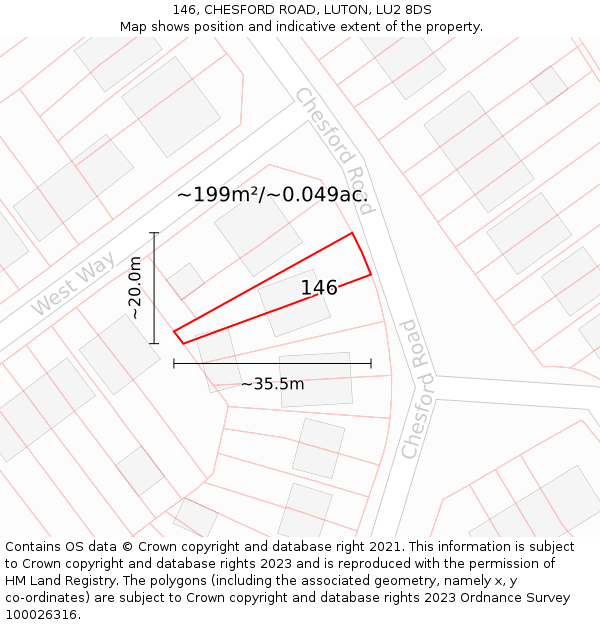 146, CHESFORD ROAD, LUTON, LU2 8DS: Plot and title map