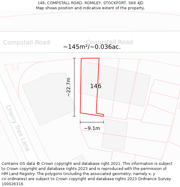 146, COMPSTALL ROAD, ROMILEY, STOCKPORT, SK6 4JD: Plot and title map