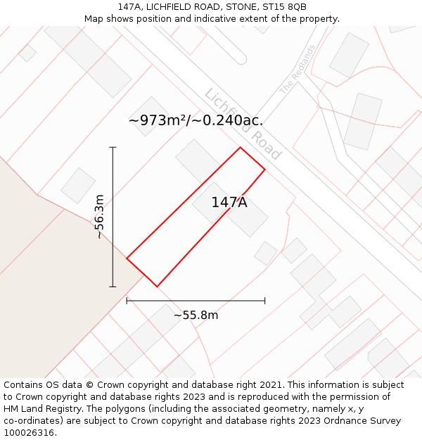 147A, LICHFIELD ROAD, STONE, ST15 8QB: Plot and title map