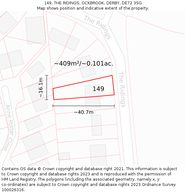 149, THE RIDINGS, OCKBROOK, DERBY, DE72 3SG: Plot and title map