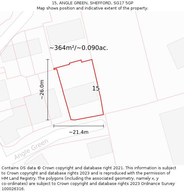 15, ANGLE GREEN, SHEFFORD, SG17 5GP: Plot and title map