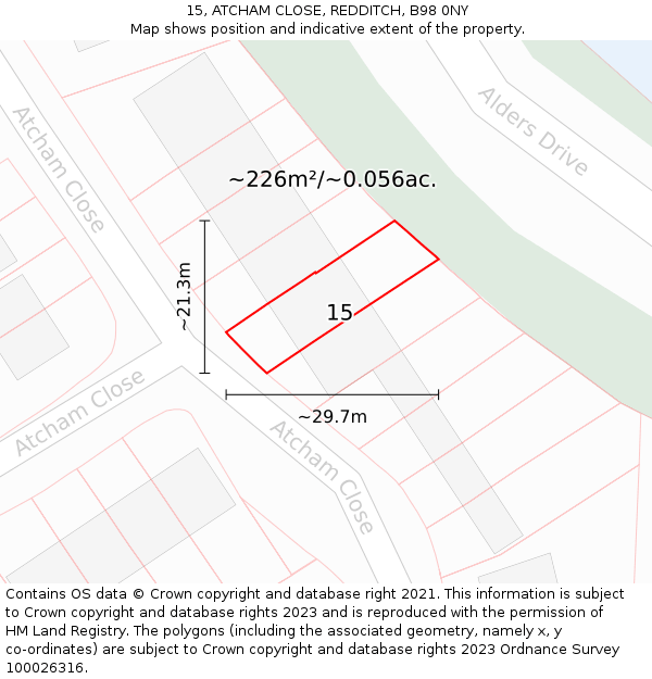 15, ATCHAM CLOSE, REDDITCH, B98 0NY: Plot and title map