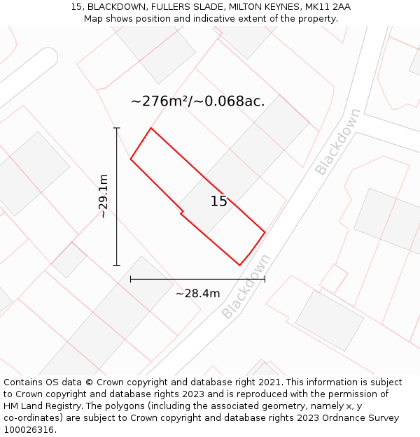 15, BLACKDOWN, FULLERS SLADE, MILTON KEYNES, MK11 2AA: Plot and title map