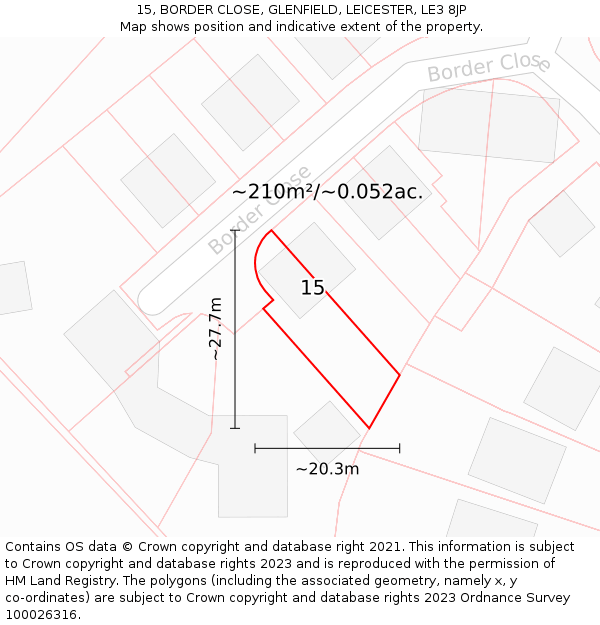 15, BORDER CLOSE, GLENFIELD, LEICESTER, LE3 8JP: Plot and title map