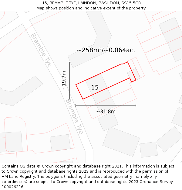 15, BRAMBLE TYE, LAINDON, BASILDON, SS15 5GR: Plot and title map