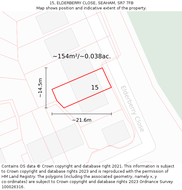 15, ELDERBERRY CLOSE, SEAHAM, SR7 7FB: Plot and title map