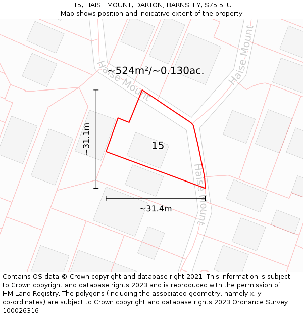 15, HAISE MOUNT, DARTON, BARNSLEY, S75 5LU: Plot and title map