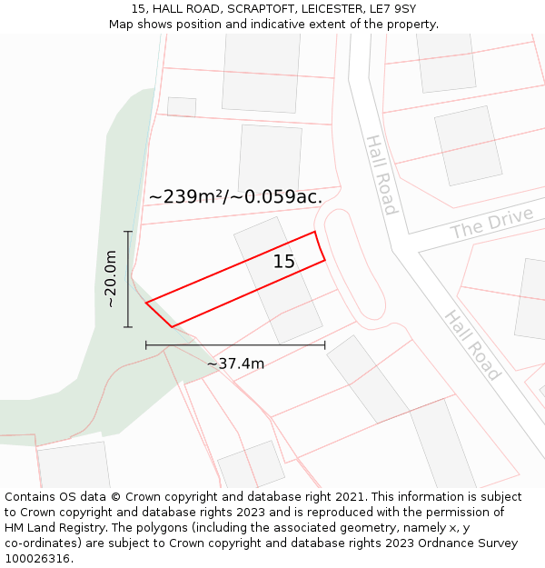 15, HALL ROAD, SCRAPTOFT, LEICESTER, LE7 9SY: Plot and title map