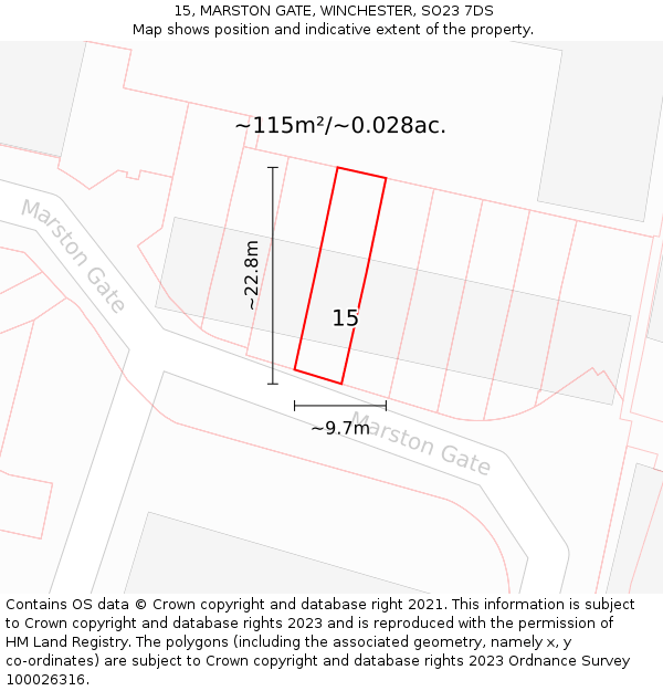 15, MARSTON GATE, WINCHESTER, SO23 7DS: Plot and title map