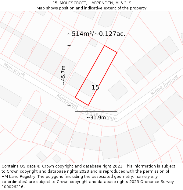 15, MOLESCROFT, HARPENDEN, AL5 3LS: Plot and title map