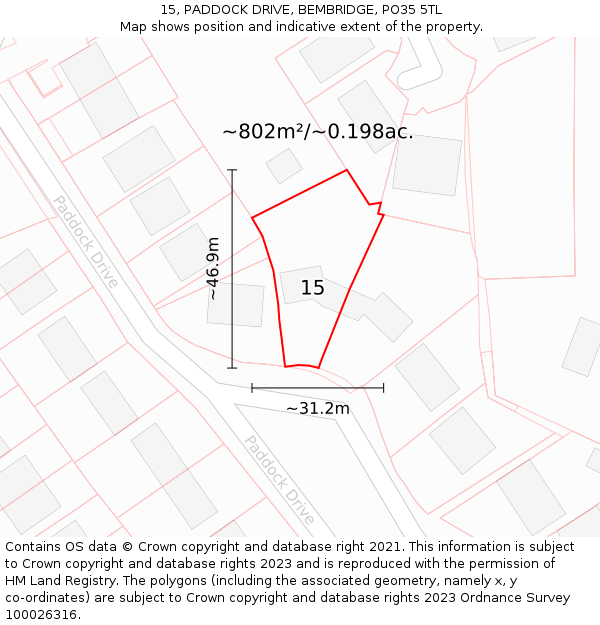 15, PADDOCK DRIVE, BEMBRIDGE, PO35 5TL: Plot and title map