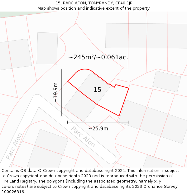 15, PARC AFON, TONYPANDY, CF40 1JP: Plot and title map