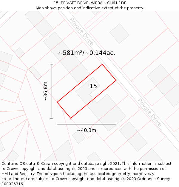 15, PRIVATE DRIVE, WIRRAL, CH61 1DF: Plot and title map
