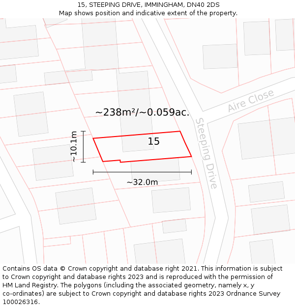 15, STEEPING DRIVE, IMMINGHAM, DN40 2DS: Plot and title map