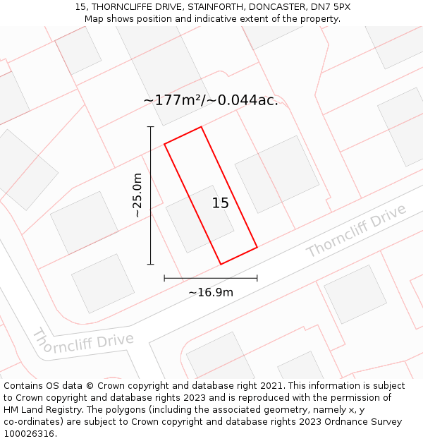 15, THORNCLIFFE DRIVE, STAINFORTH, DONCASTER, DN7 5PX: Plot and title map