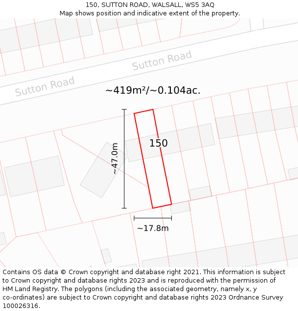 150, SUTTON ROAD, WALSALL, WS5 3AQ: Plot and title map