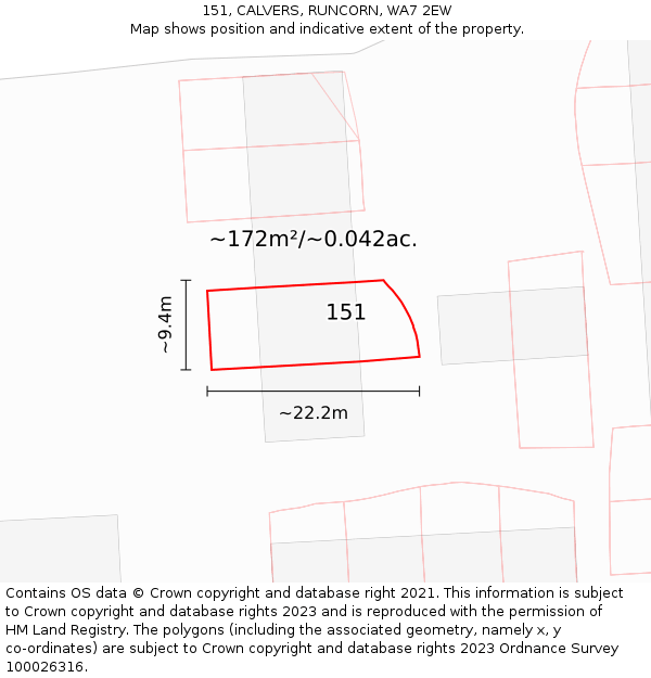 151, CALVERS, RUNCORN, WA7 2EW: Plot and title map
