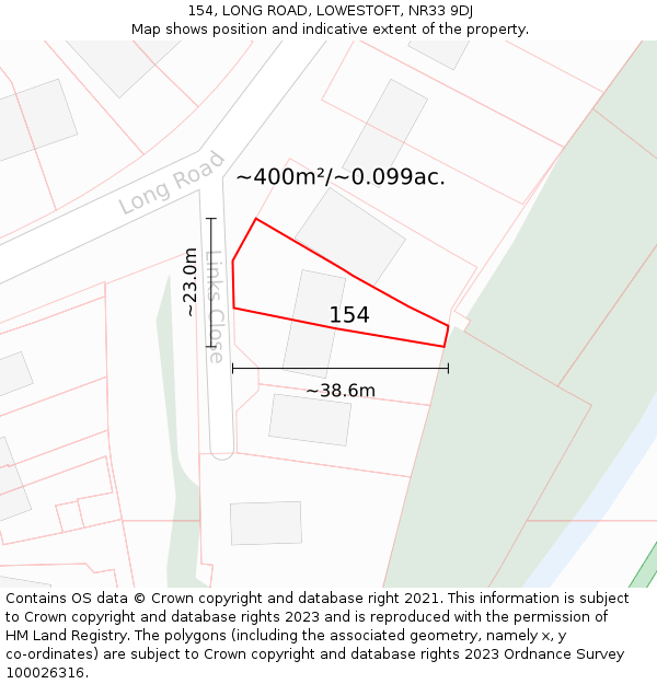 154, LONG ROAD, LOWESTOFT, NR33 9DJ: Plot and title map