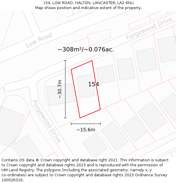 154, LOW ROAD, HALTON, LANCASTER, LA2 6NU: Plot and title map