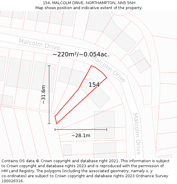 154, MALCOLM DRIVE, NORTHAMPTON, NN5 5NH: Plot and title map
