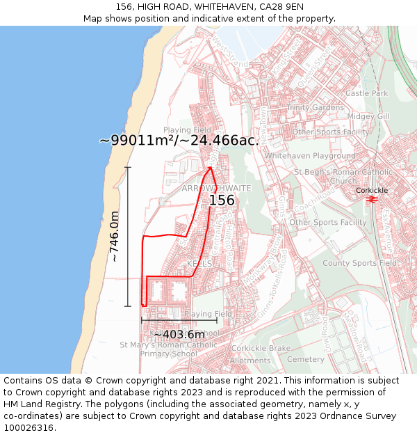 156, HIGH ROAD, WHITEHAVEN, CA28 9EN: Plot and title map