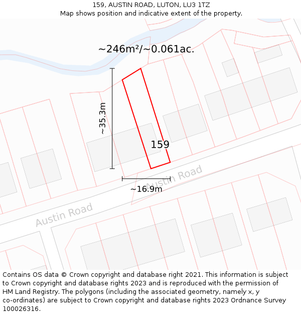 159, AUSTIN ROAD, LUTON, LU3 1TZ: Plot and title map