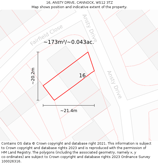 16, ANSTY DRIVE, CANNOCK, WS12 3TZ: Plot and title map