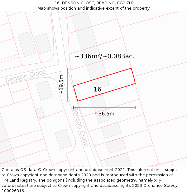 16, BENSON CLOSE, READING, RG2 7LP: Plot and title map