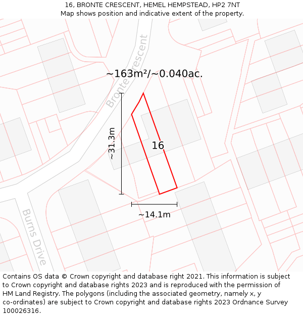 16, BRONTE CRESCENT, HEMEL HEMPSTEAD, HP2 7NT: Plot and title map
