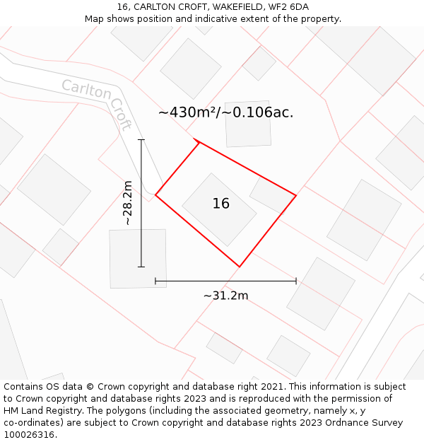 16, CARLTON CROFT, WAKEFIELD, WF2 6DA: Plot and title map